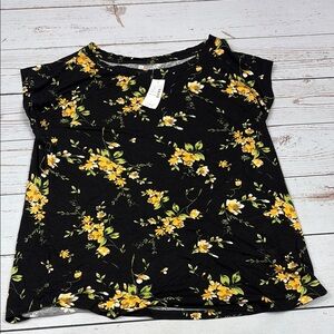 Maurices Black and Yellow Cap Sleeve Boxy Blouse